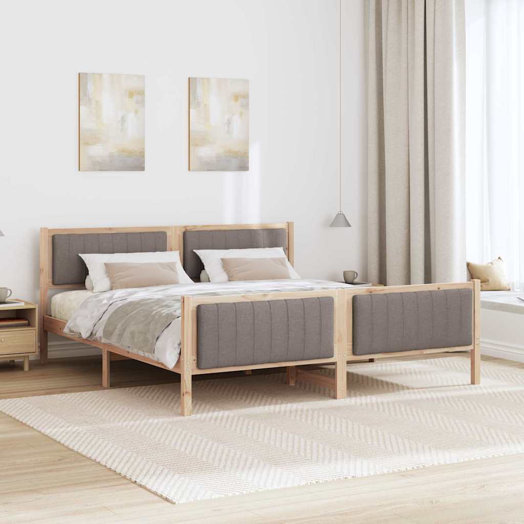 Ágykeret fejtámlával Barna és taupe 180 x 200 cm Tömör fenyőfa