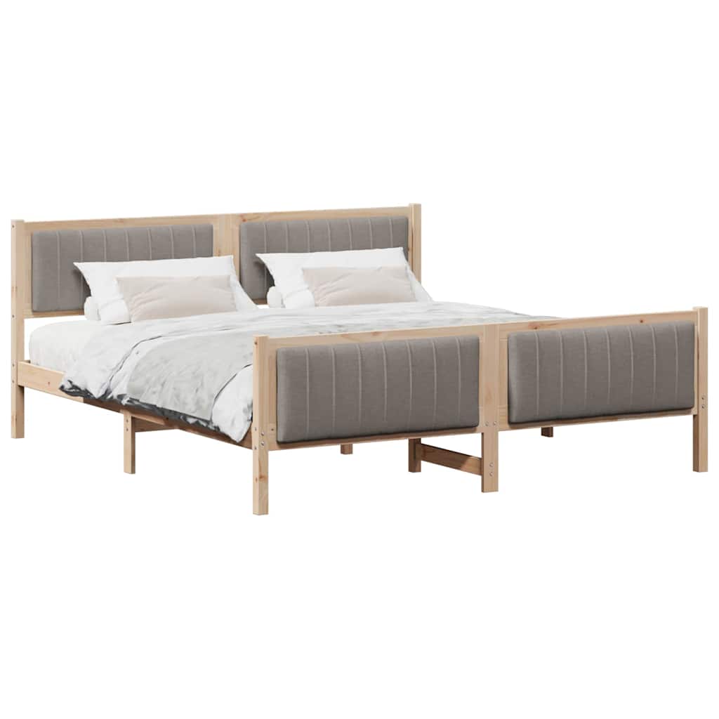 Ágykeret fejtámlával Barna és taupe 180 x 200 cm Tömör fenyőfa