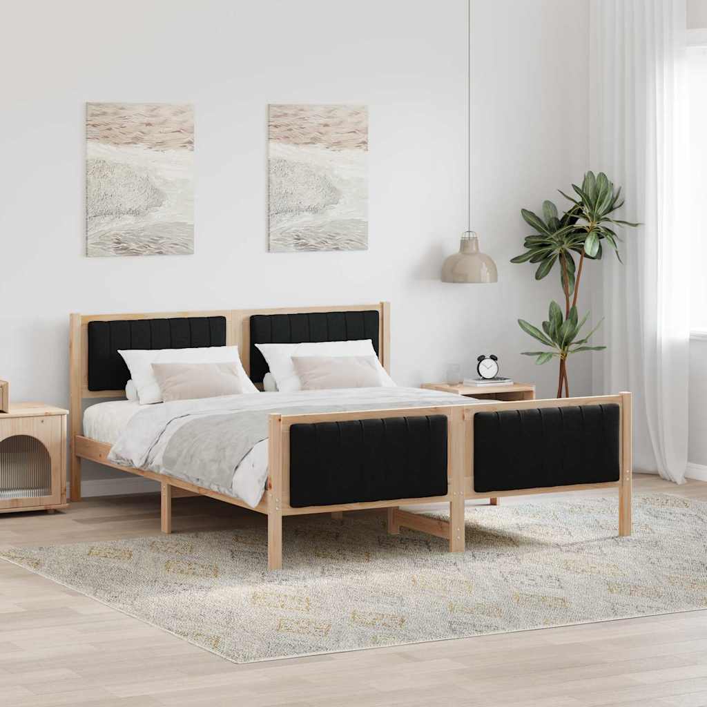 Ágykeret fejtámlával Barna és fekete 160 x 200 cm Tömör fenyőfa