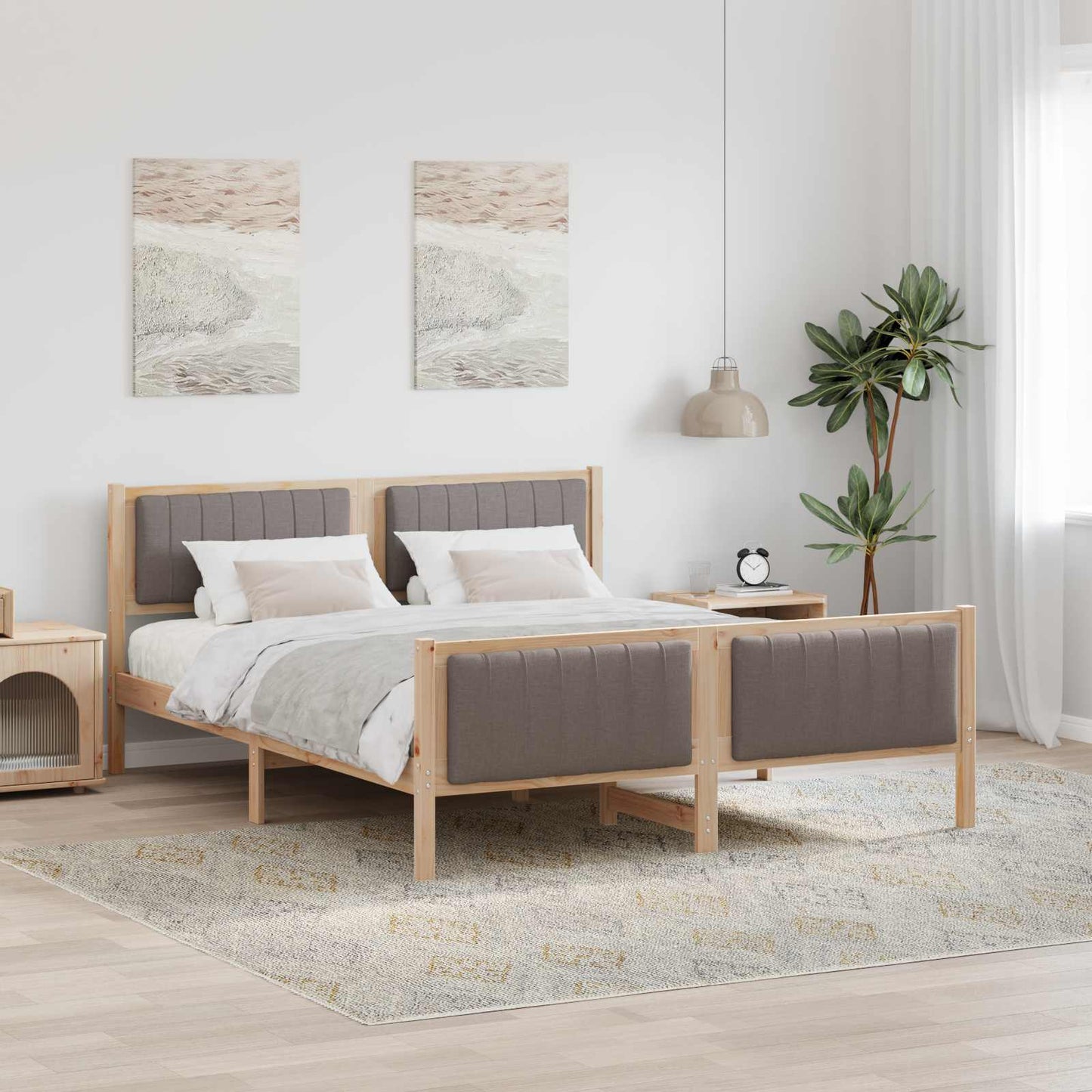 Ágykeret fejtámlával Barna és taupe 160 x 200 cm Tömör fenyőfa
