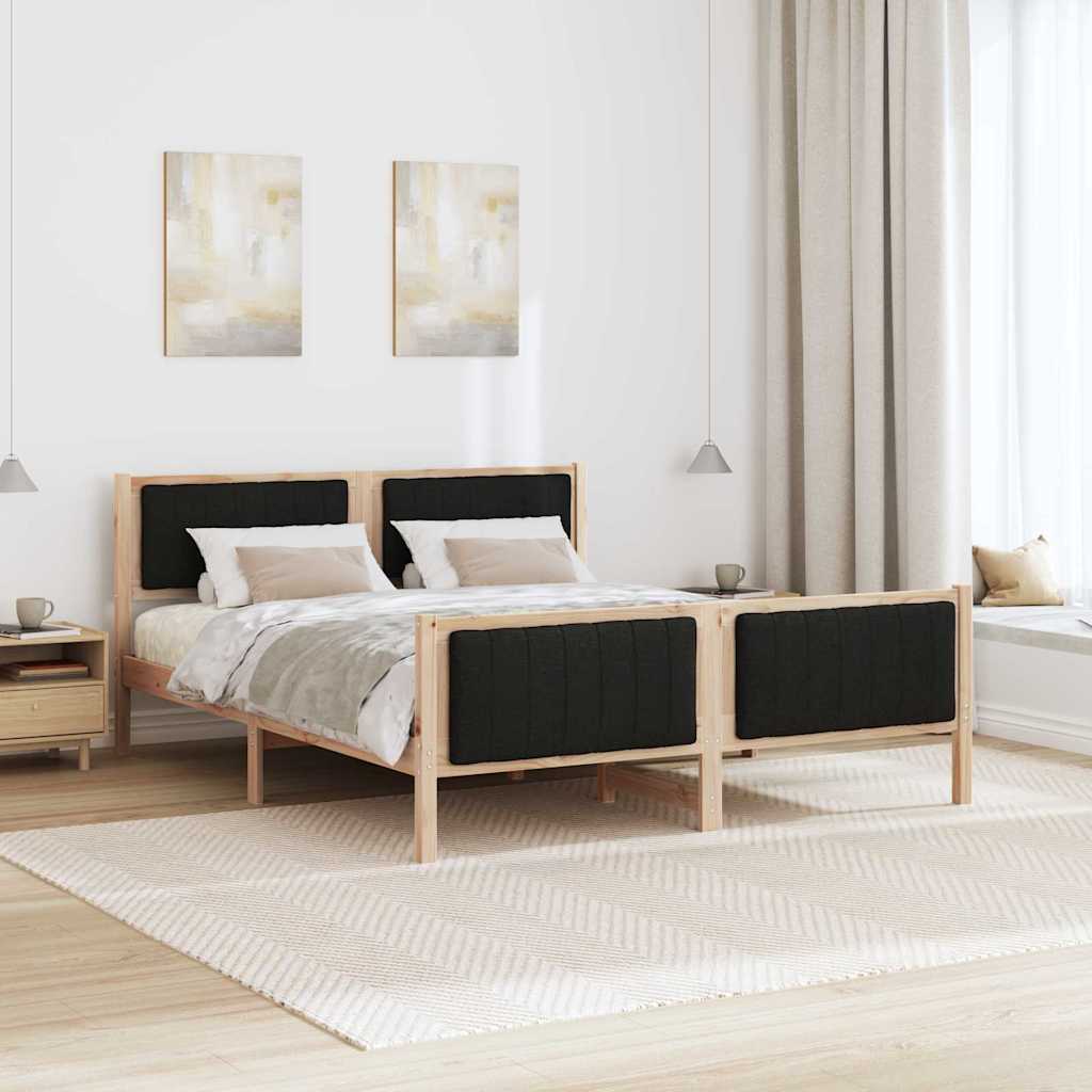 Ágykeret fejtámlával Barna és fekete 150 x 200 cm Tömör fenyőfa