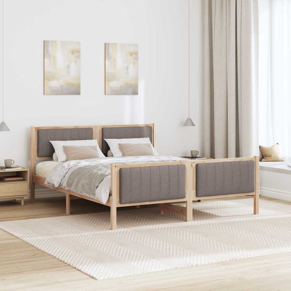 Ágykeret fejtámlával Barna és taupe 150 x 200 cm Tömör fenyőfa