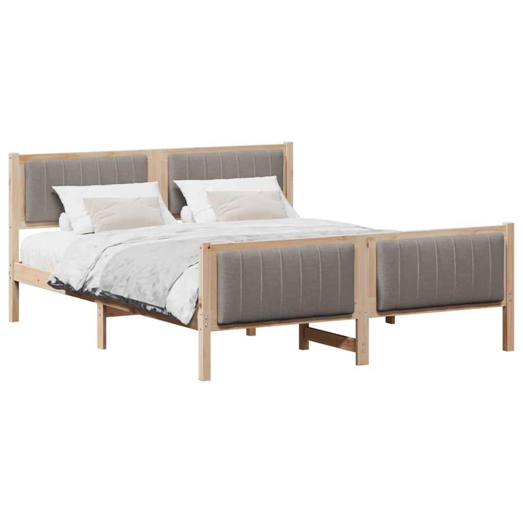 Ágykeret fejtámlával Barna és taupe 150 x 200 cm Tömör fenyőfa