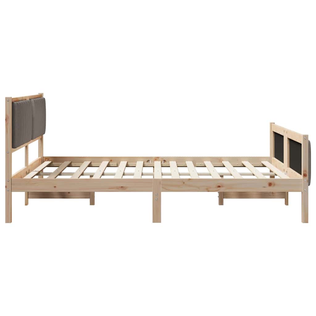 Ágykeret fejtámlával Barna és taupe 150 x 200 cm Tömör fenyőfa