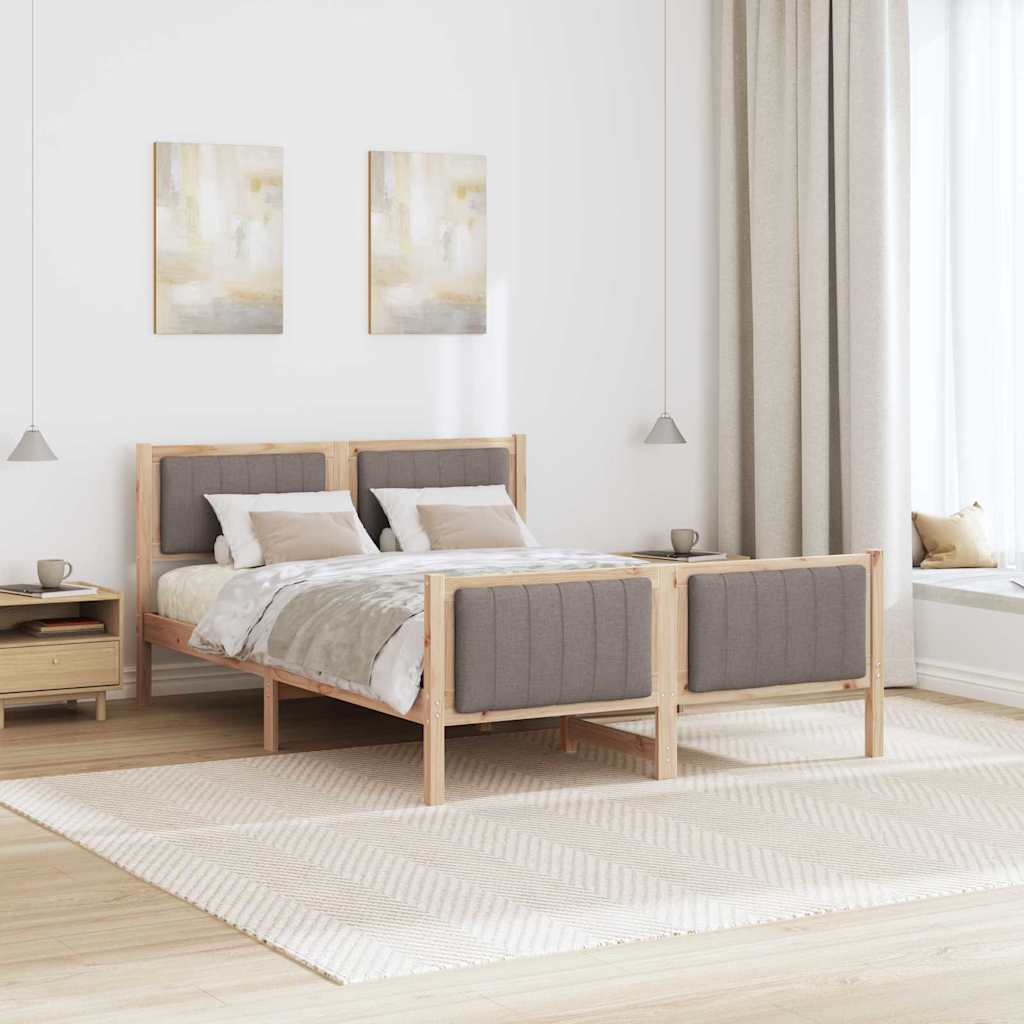 Ágykeret fejtámlával Barna és taupe 140 x 200 cm Tömör fenyőfa