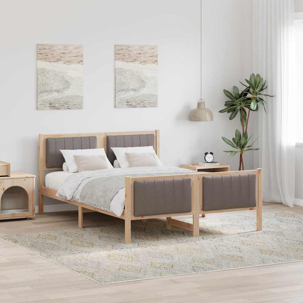 Ágykeret fejtámlával Barna és taupe 140 x 190 cm Tömör fenyőfa