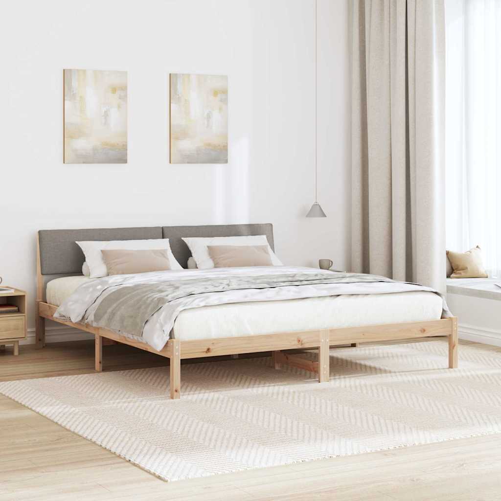 Ágykeret fejtámlával Barna és taupe 200 x 200 cm Tömör fenyőfa