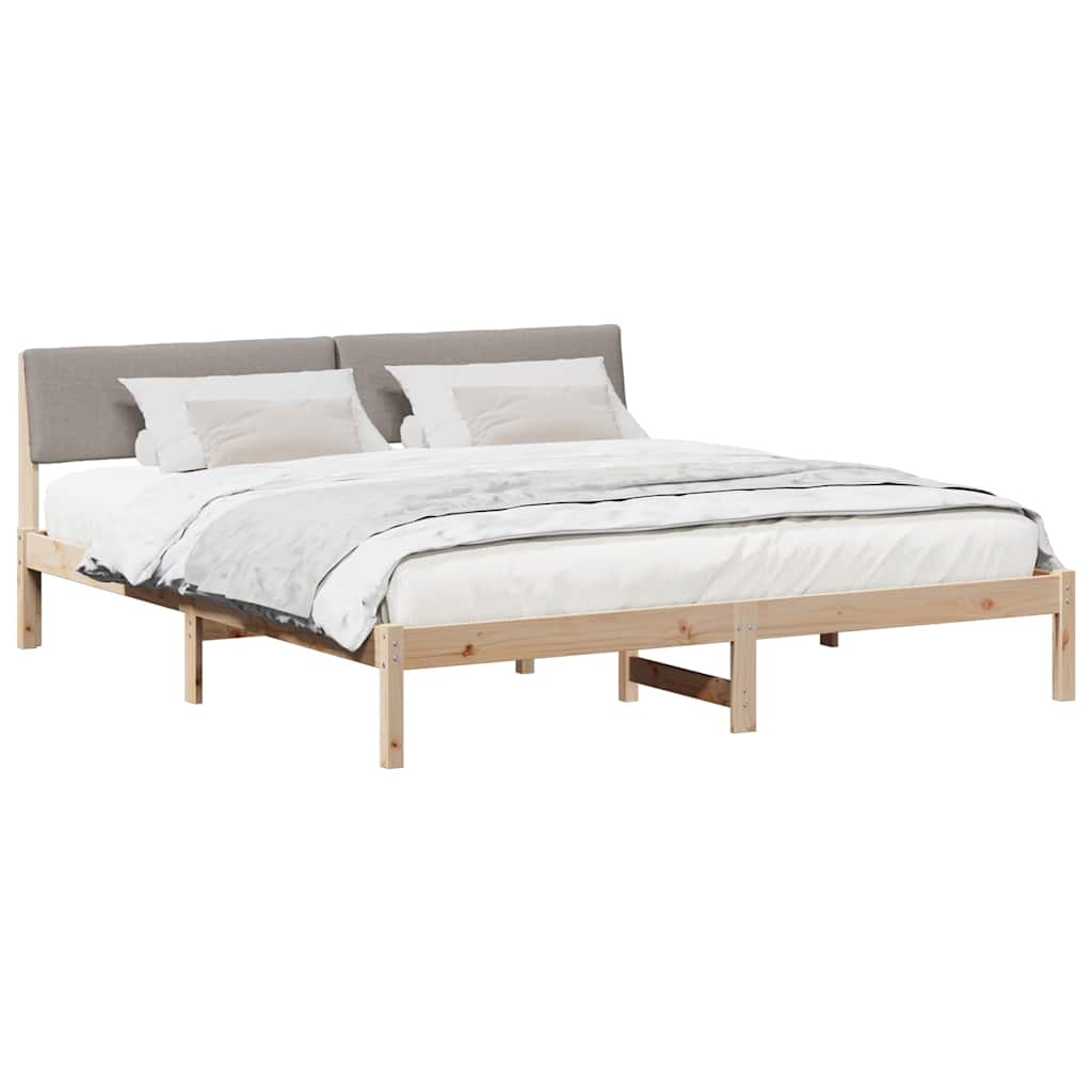 Ágykeret fejtámlával Barna és taupe 200 x 200 cm Tömör fenyőfa