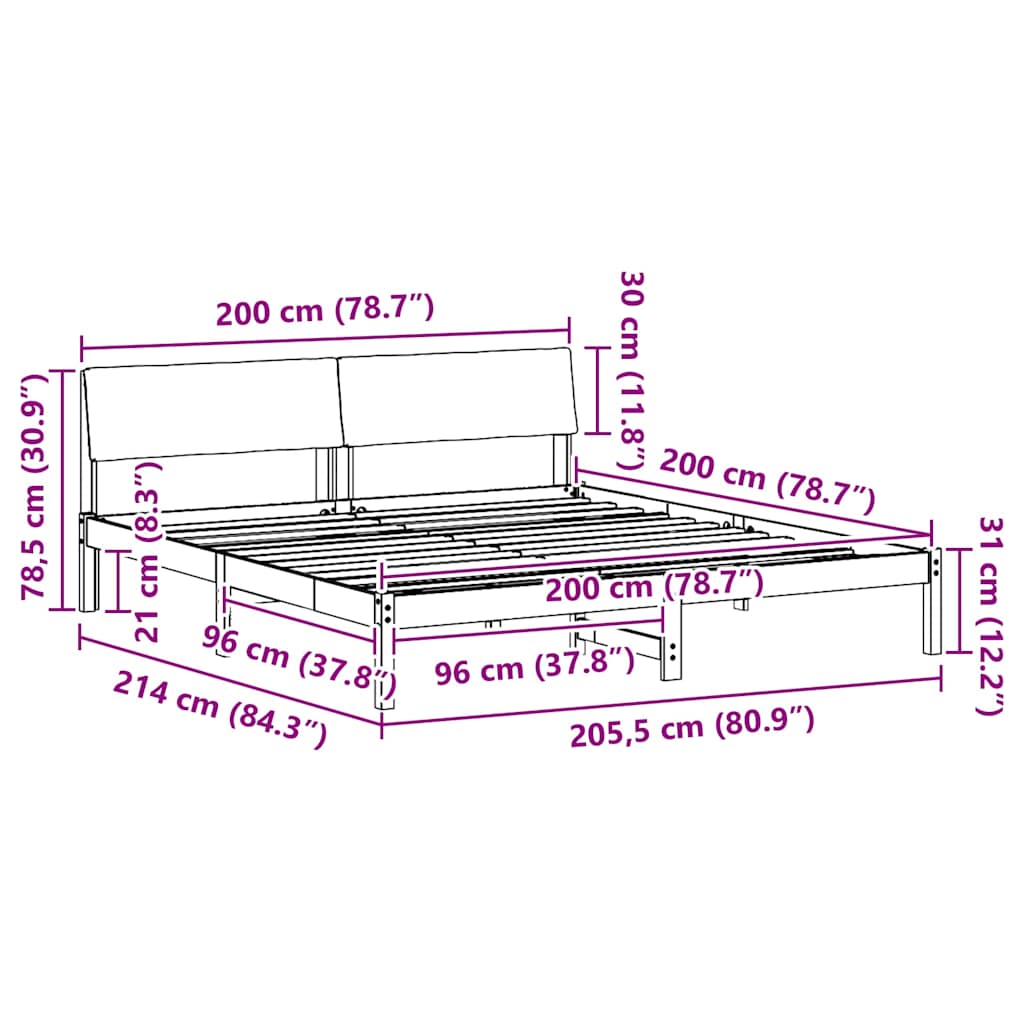 Ágykeret fejtámlával Barna és taupe 200 x 200 cm Tömör fenyőfa