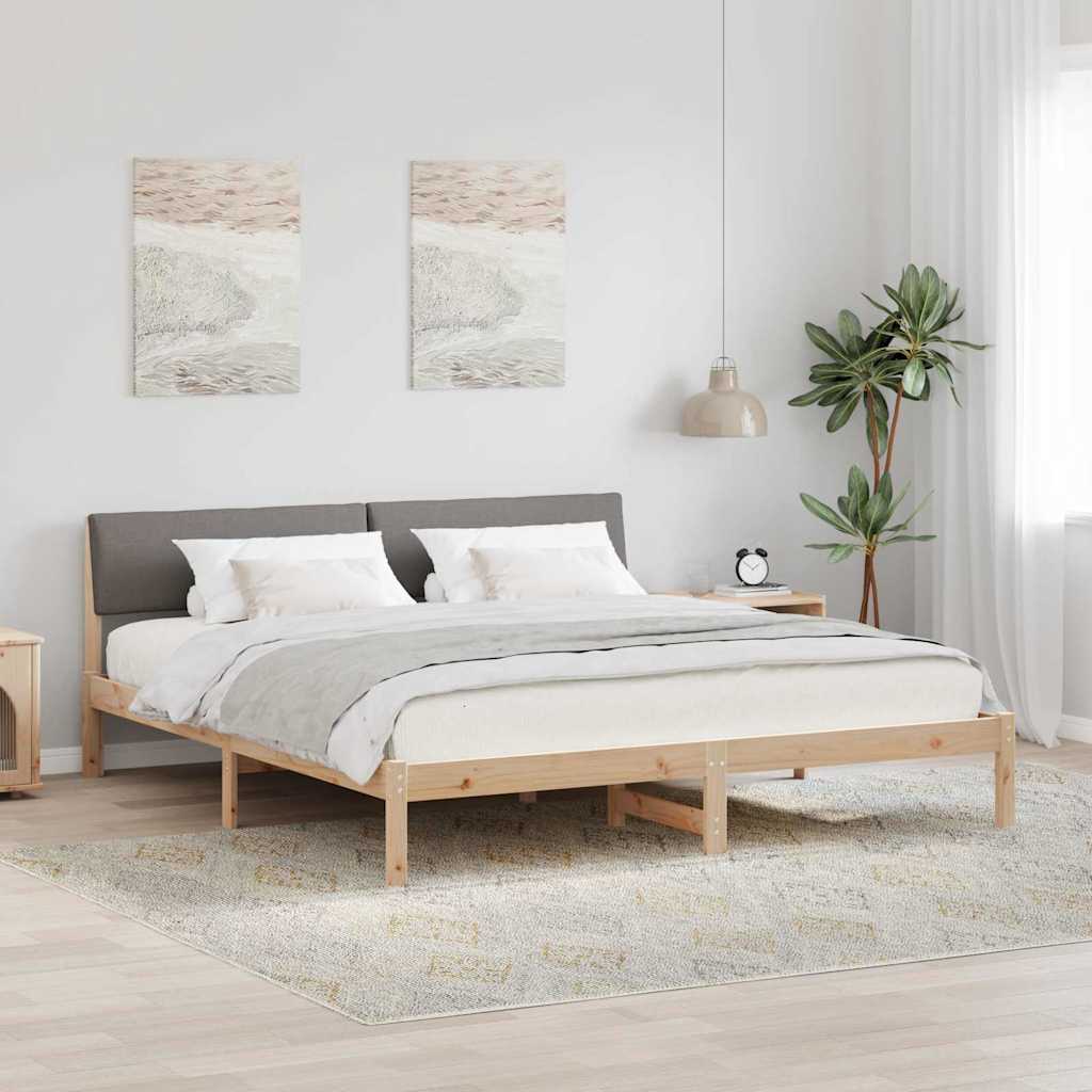 Ágykeret fejtámlával Barna és taupe 180 x 200 cm Tömör fenyőfa