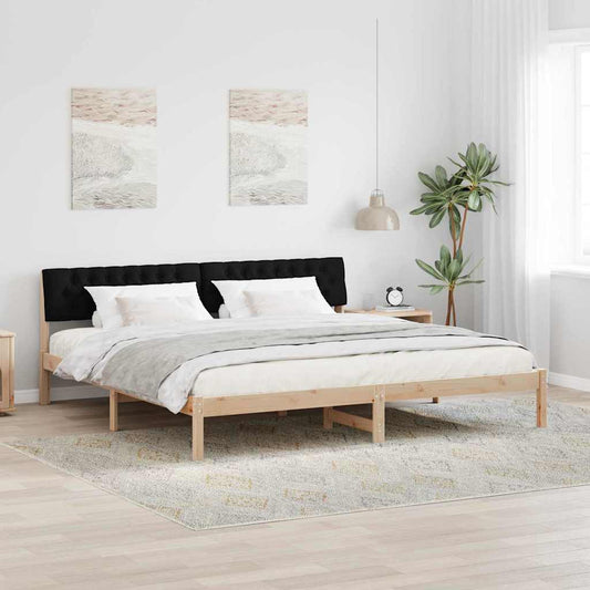 Ágykeret fejtámlával Barna és fekete 200 x 200 cm Tömör fenyőfa