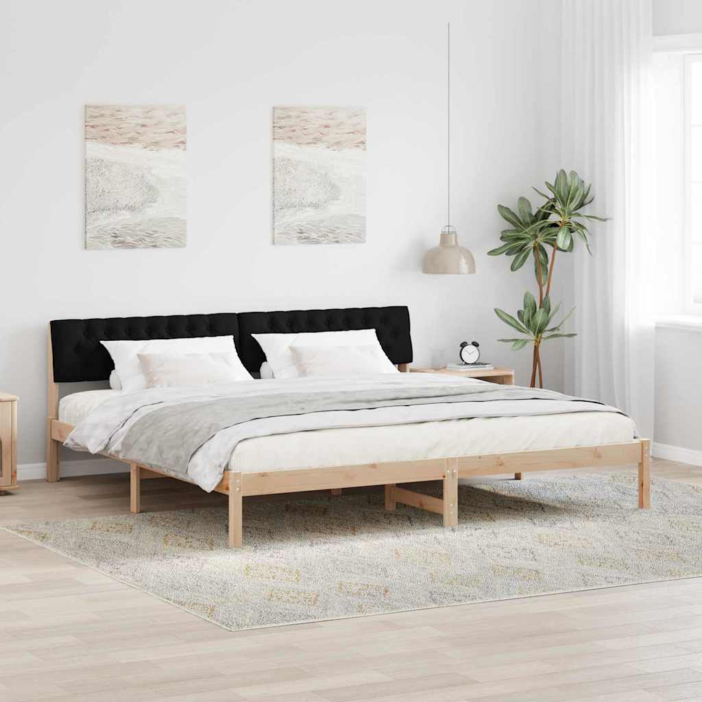 Ágykeret fejtámlával Barna és fekete 200 x 200 cm Tömör fenyőfa