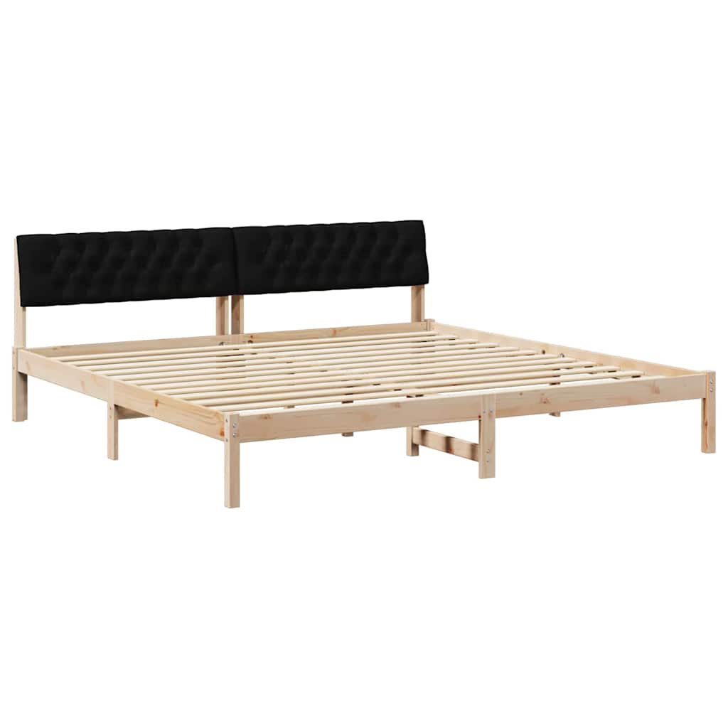 Ágykeret fejtámlával Barna és fekete 200 x 200 cm Tömör fenyőfa