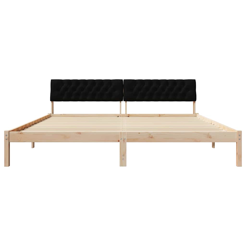 Ágykeret fejtámlával Barna és fekete 200 x 200 cm Tömör fenyőfa