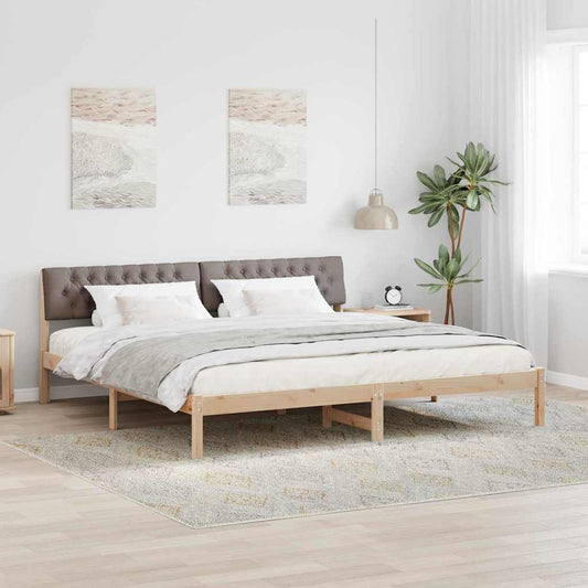 Ágykeret fejtámlával Barna és taupe 200 x 200 cm Tömör fenyőfa