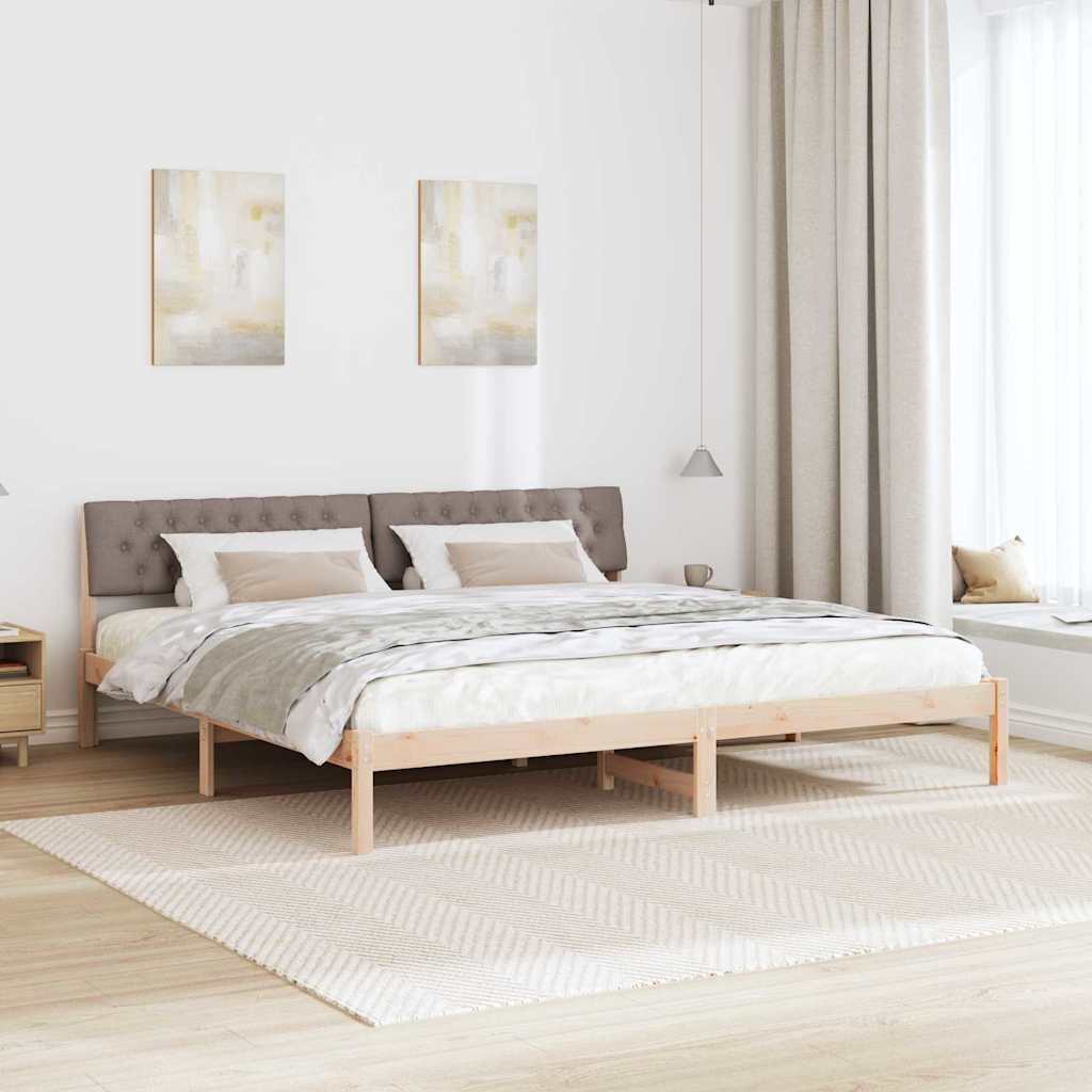 Ágykeret fejtámlával Barna és taupe 200 x 200 cm Tömör fenyőfa