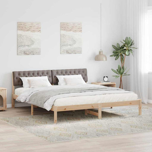 Ágykeret fejtámlával Barna és taupe 180 x 200 cm Tömör fenyőfa