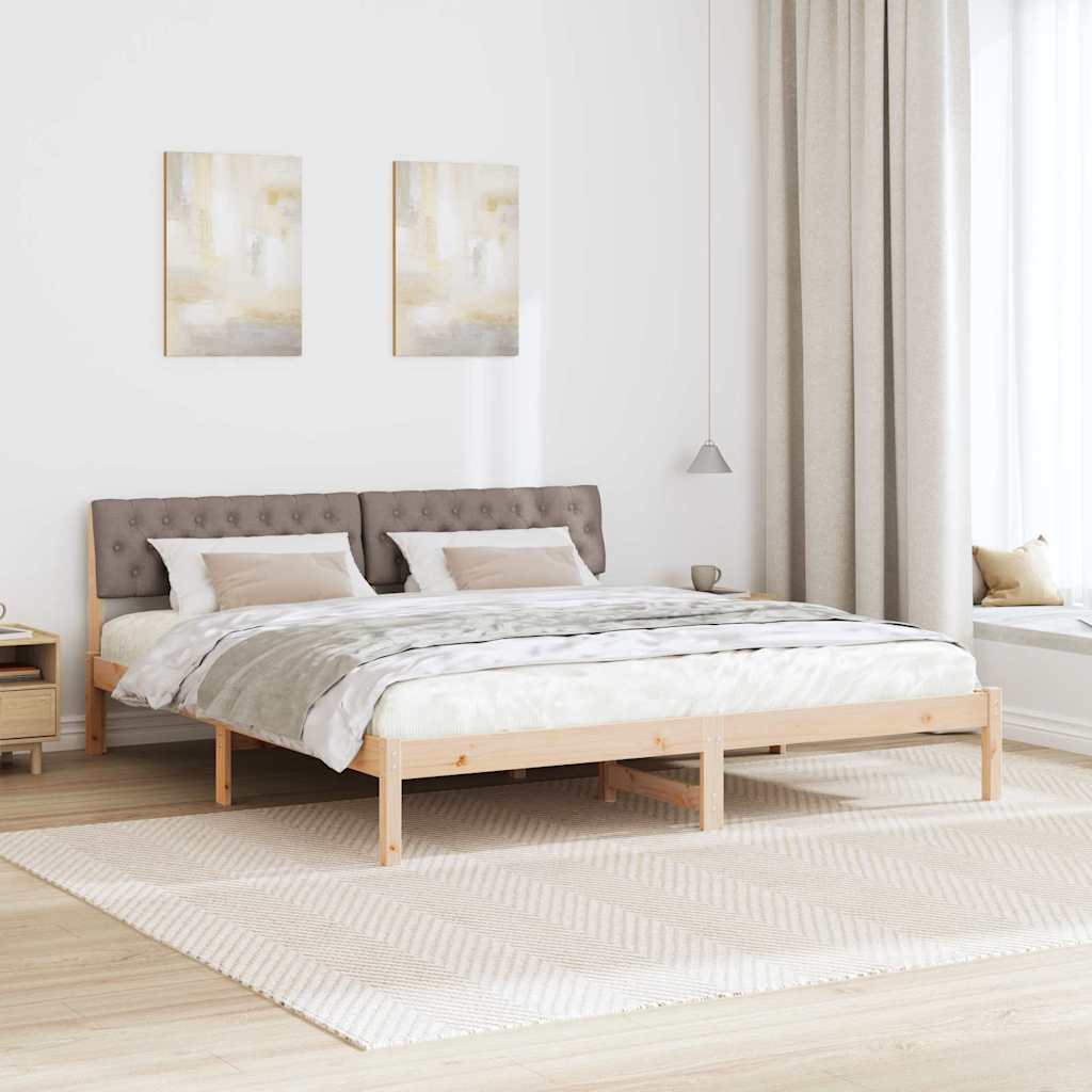 Ágykeret fejtámlával Barna és taupe 180 x 200 cm Tömör fenyőfa