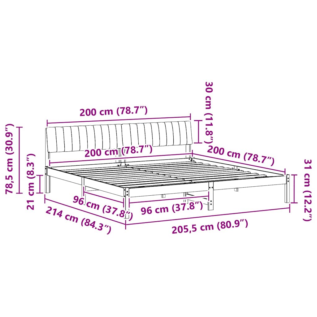 Ágykeret fejtámlával Barna és fekete 200 x 200 cm Tömör fenyőfa