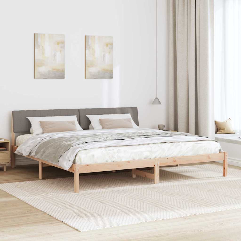 Ágykeret fejtámlával Barna és taupe 200 x 200 cm Tömör fenyőfa
