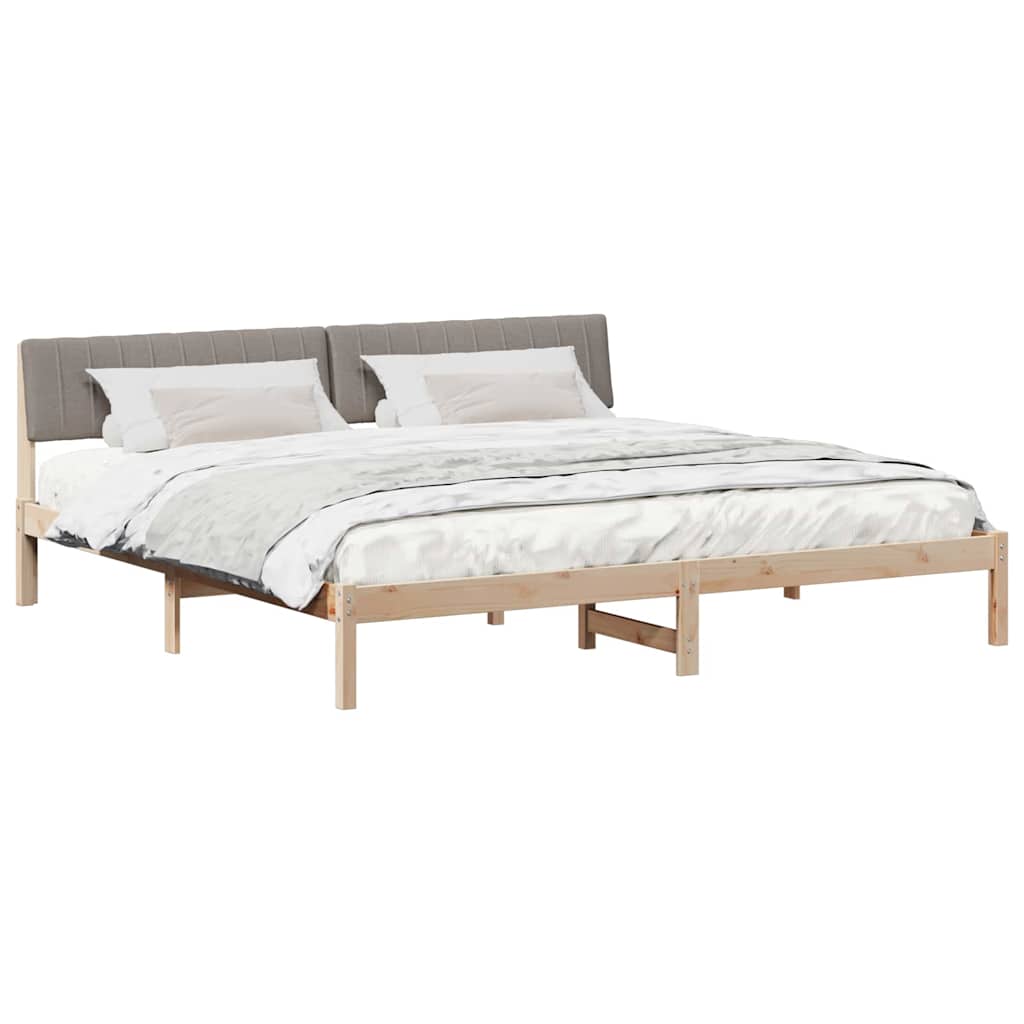 Ágykeret fejtámlával Barna és taupe 200 x 200 cm Tömör fenyőfa