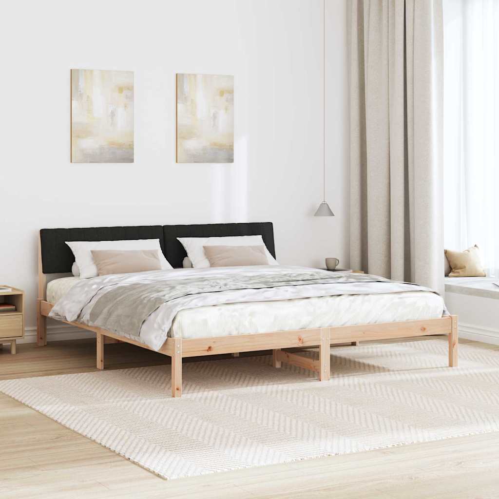 Ágykeret fejtámlával Barna és fekete 180 x 200 cm Tömör fenyőfa