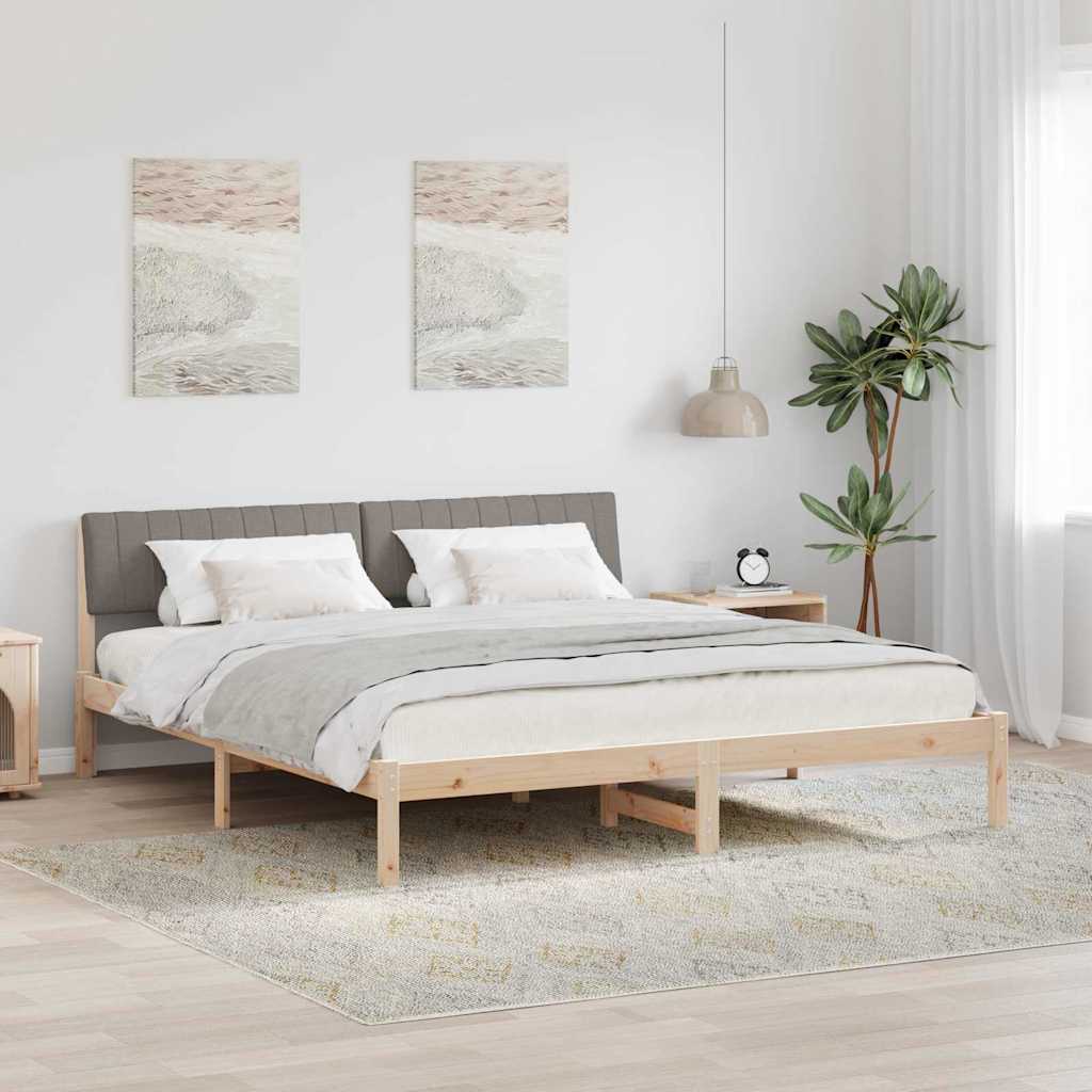 Ágykeret fejtámlával Barna és taupe 180 x 200 cm Tömör fenyőfa