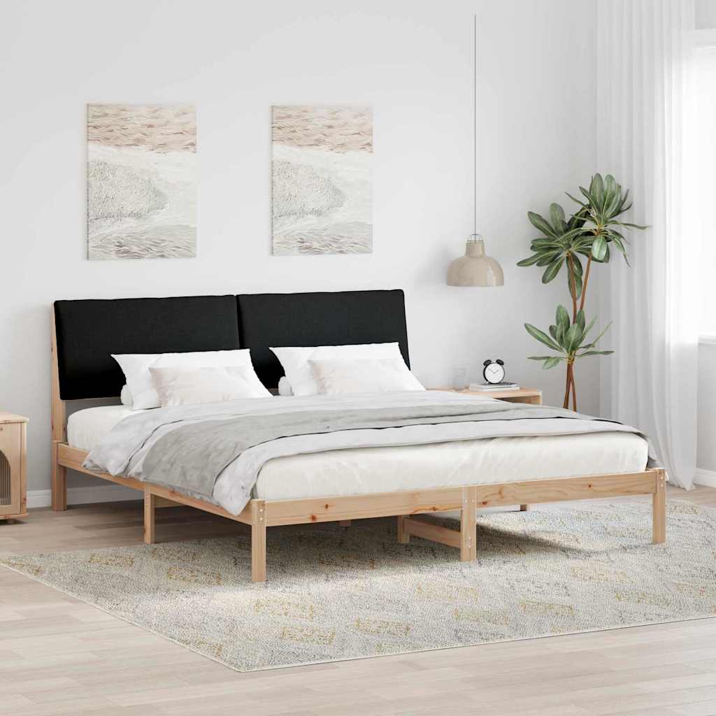 Ágykeret fejtámlával Barna és fekete 200 x 200 cm Tömör fenyőfa