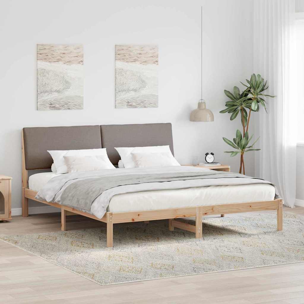 Ágykeret fejtámlával Barna és taupe 200 x 200 cm Tömör fenyőfa
