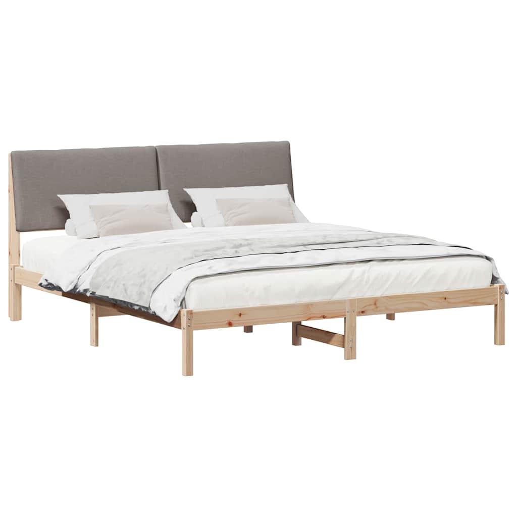 Ágykeret fejtámlával Barna és taupe 200 x 200 cm Tömör fenyőfa
