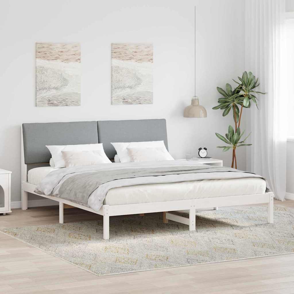 Ágykeret Fehér és világosszürke 200 x 200 cm Tömör fenyőfa