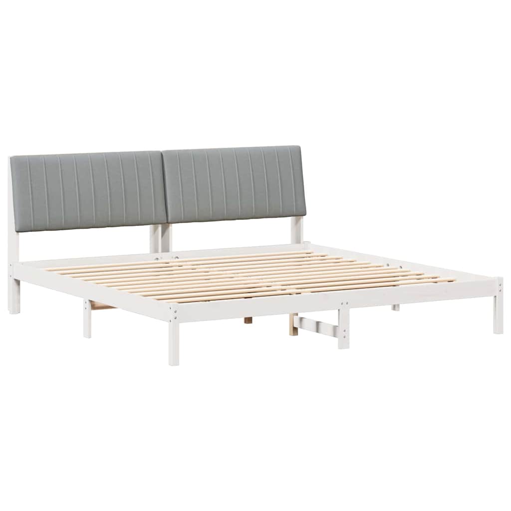 Ágykeret fejtámlával Fehér 200 x 200 cm Tömör fenyőfa
