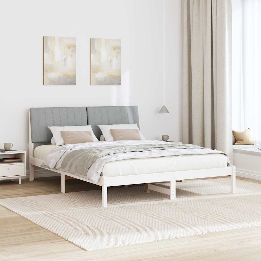 Ágykeret fejtámlával Fehér 150 x 200 cm Tömör fenyőfa