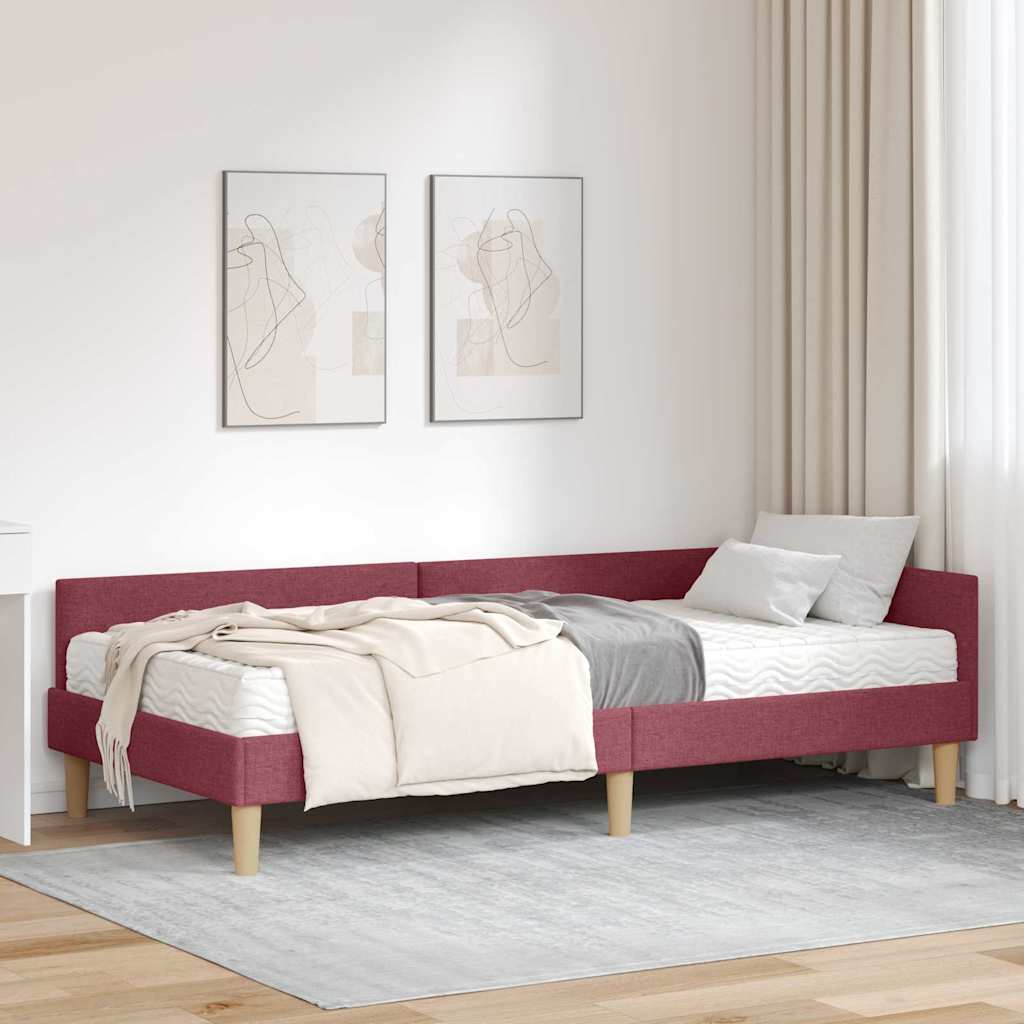 Sarok Ágykeret Matraccal 2 db Bordó 90 x 200 cm szövet