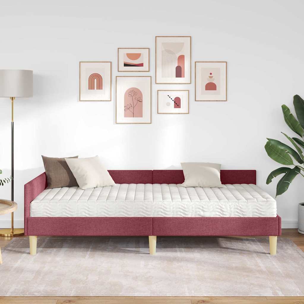 Sarok Ágykeret Matraccal 2 db Bordó 90 x 200 cm szövet