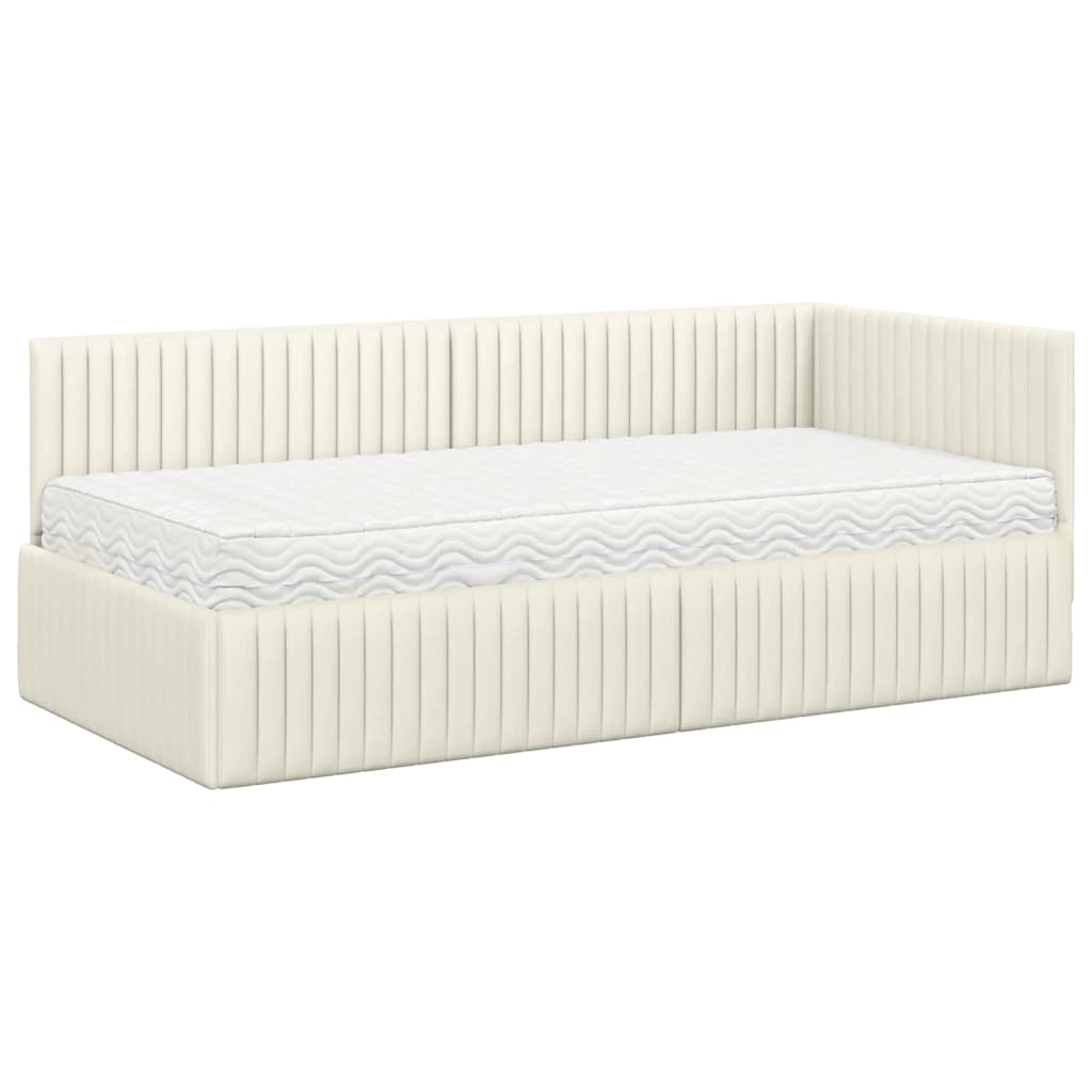 Sarok Ágykeret Matraccal 2 pcs Krém Bársony