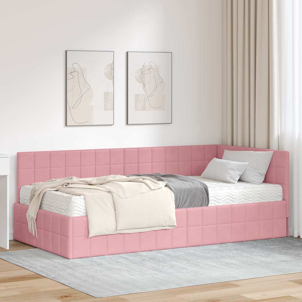 Sarok Ágykeret Matraccal 2 db Rózsaszín 100 x 200 cm Bársony