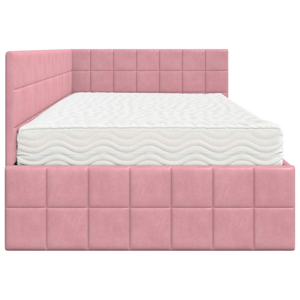 Sarok Ágykeret Matraccal 2 db Rózsaszín 100 x 200 cm Bársony