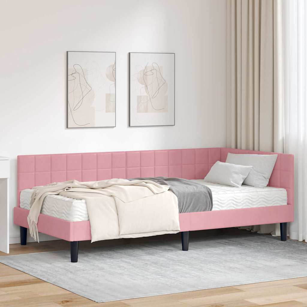 Sarok Ágykeret Matraccal 2 db Rózsaszín 90 x 200 cm Bársony
