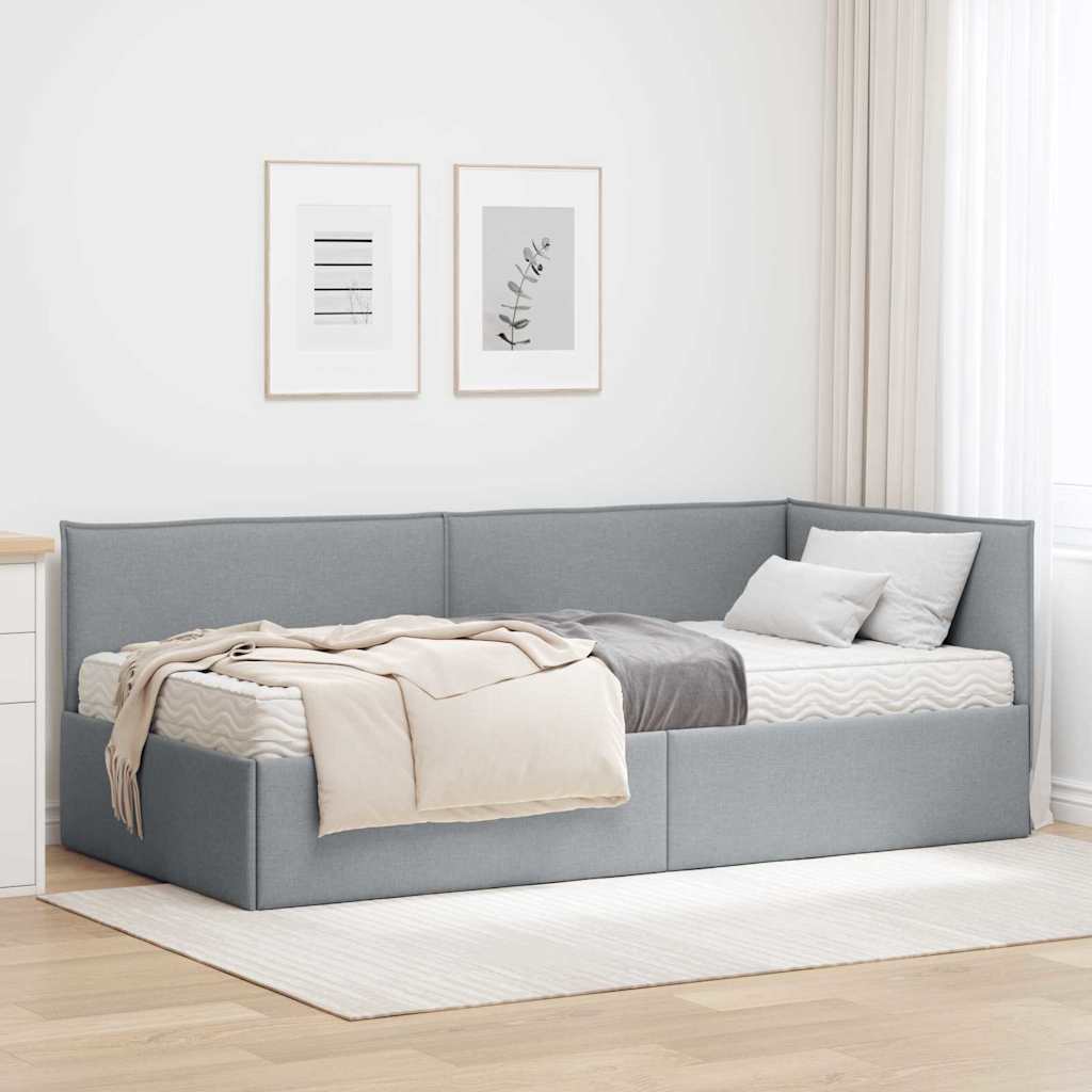 Sarok Ágykeret Matraccal 2 db Világosszürke 90 x 190 cm Bársony