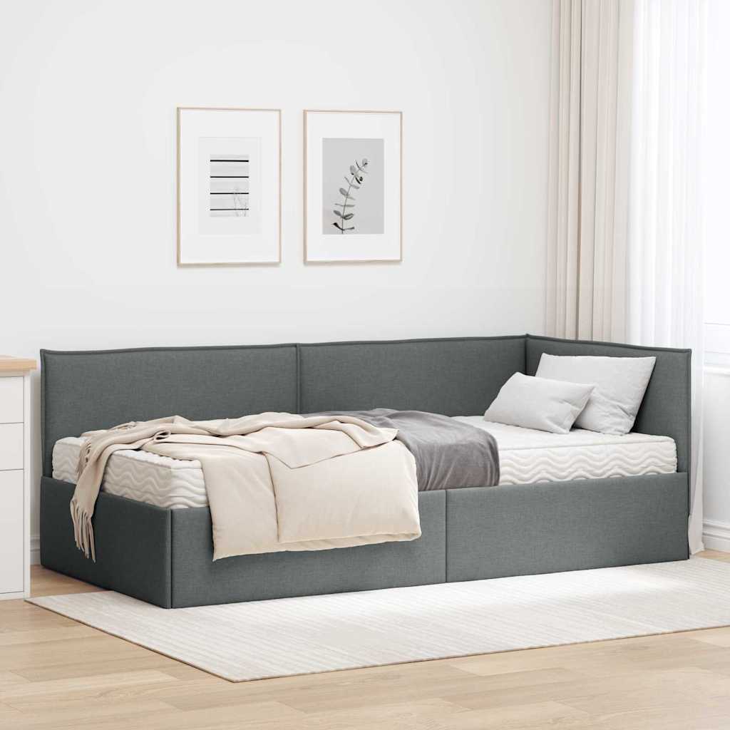 Sarok Ágykeret Matraccal 2 db Sötétszürke 90 x 190 cm Bársony