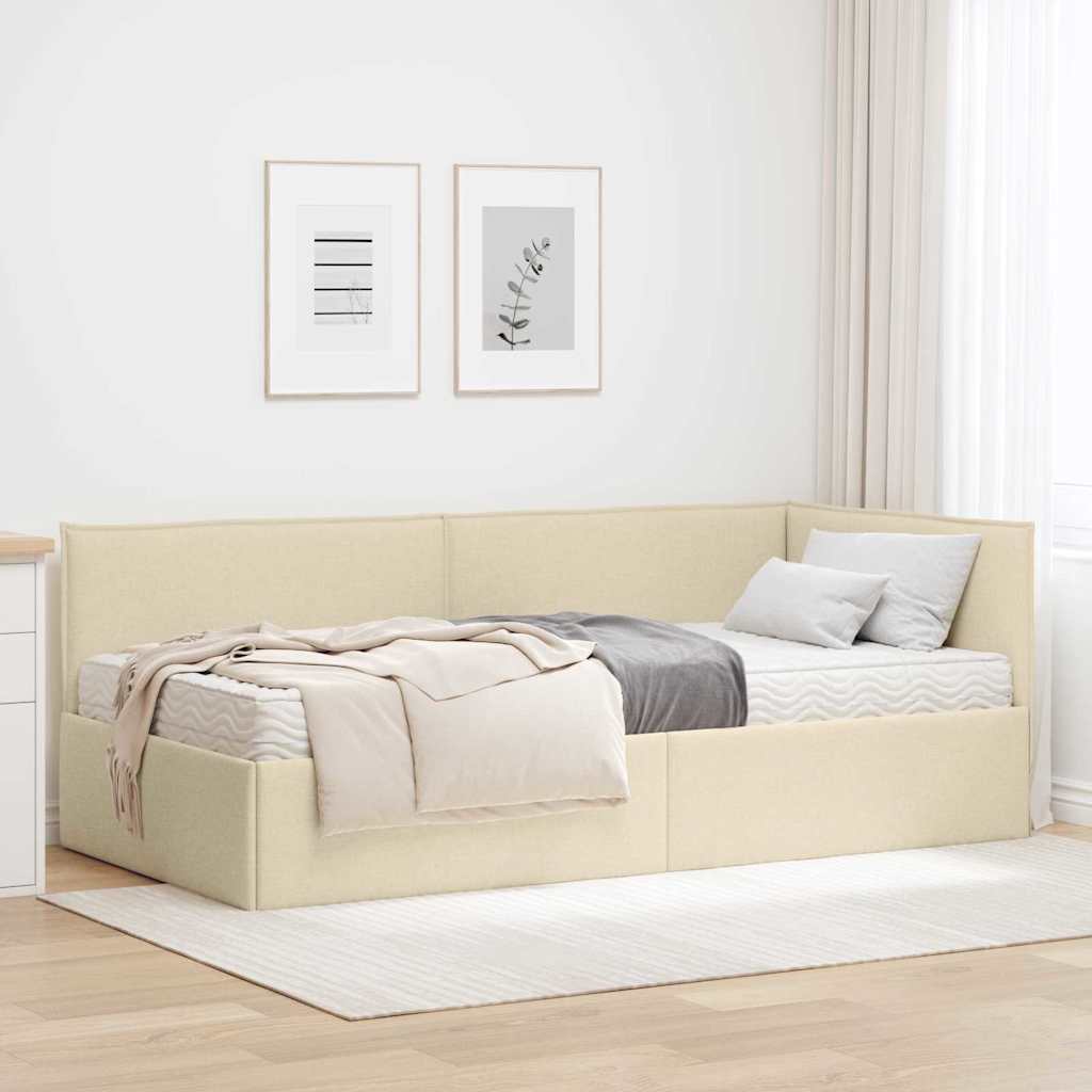 Sarok Ágykeret Matraccal 2 db Krém 90 x 190 cm Bársony