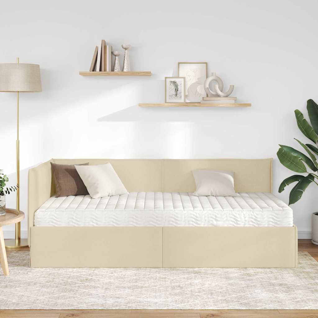 Sarok Ágykeret Matraccal 2 db Krém 90 x 190 cm Bársony