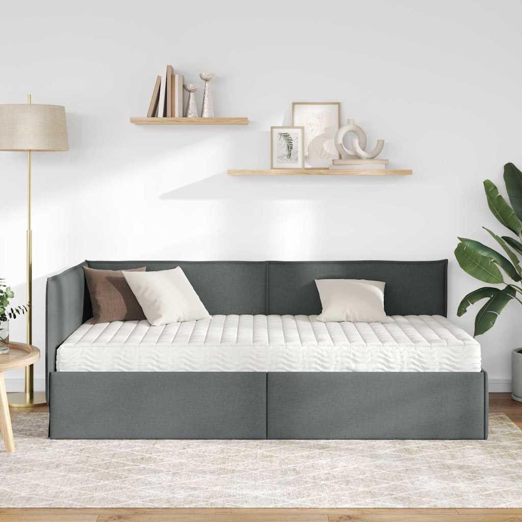Sarok Ágykeret Matraccal 2 db Sötétszürke 90 x 200 cm Bársony