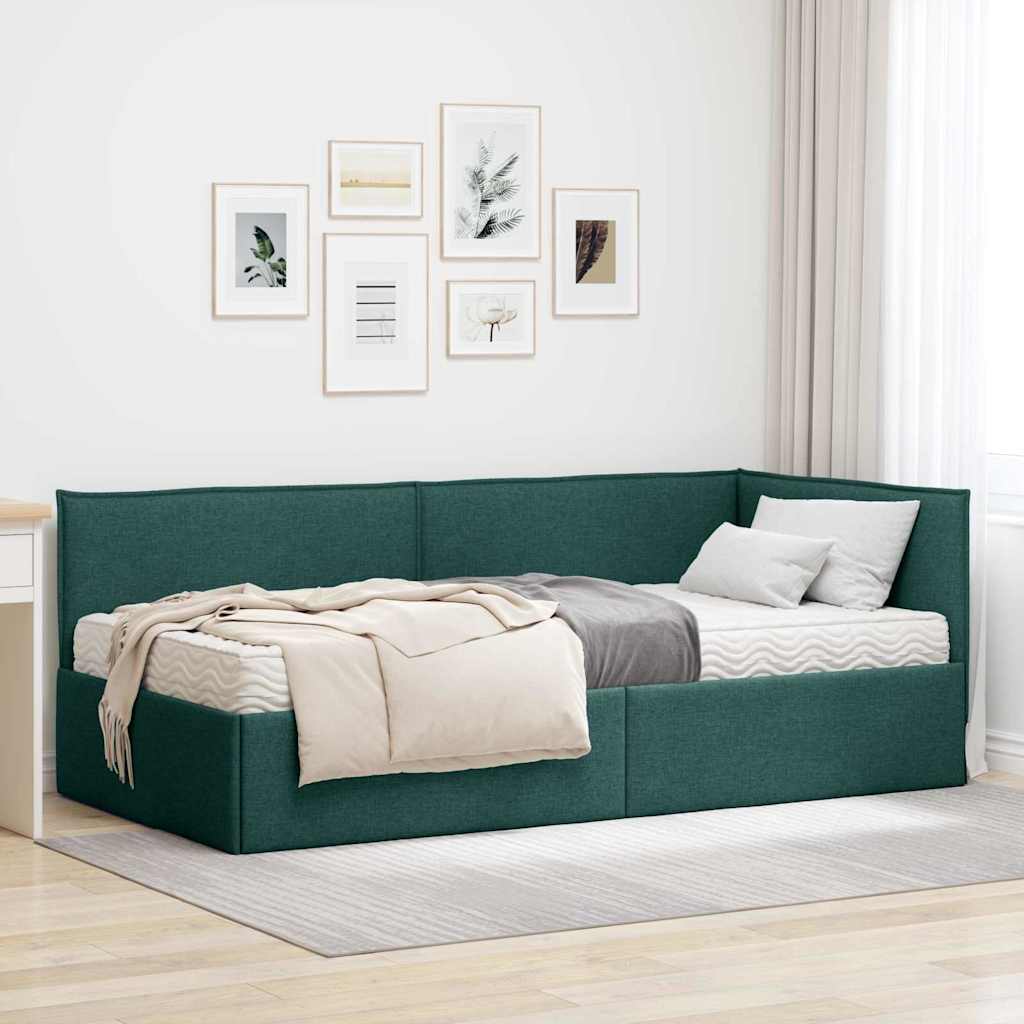 Sarok Ágykeret Matraccal 2 db Sötétzöld 90 x 200 cm Bársony