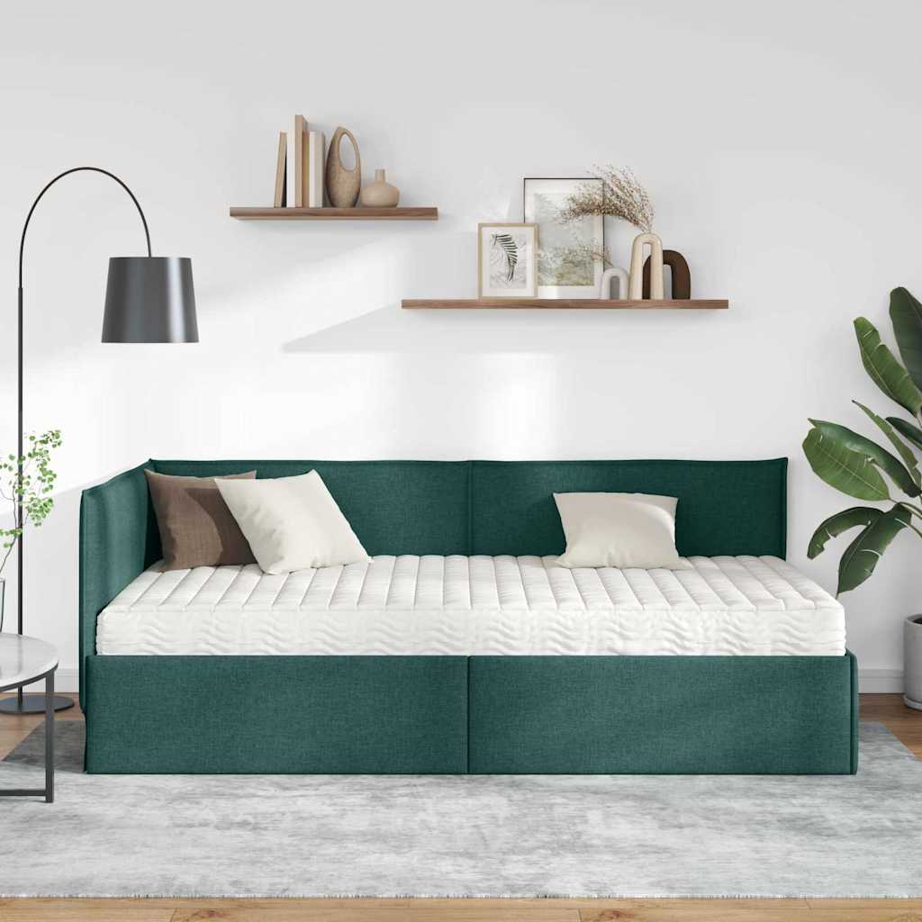 Sarok Ágykeret Matraccal 2 db Sötétzöld 90 x 200 cm Bársony