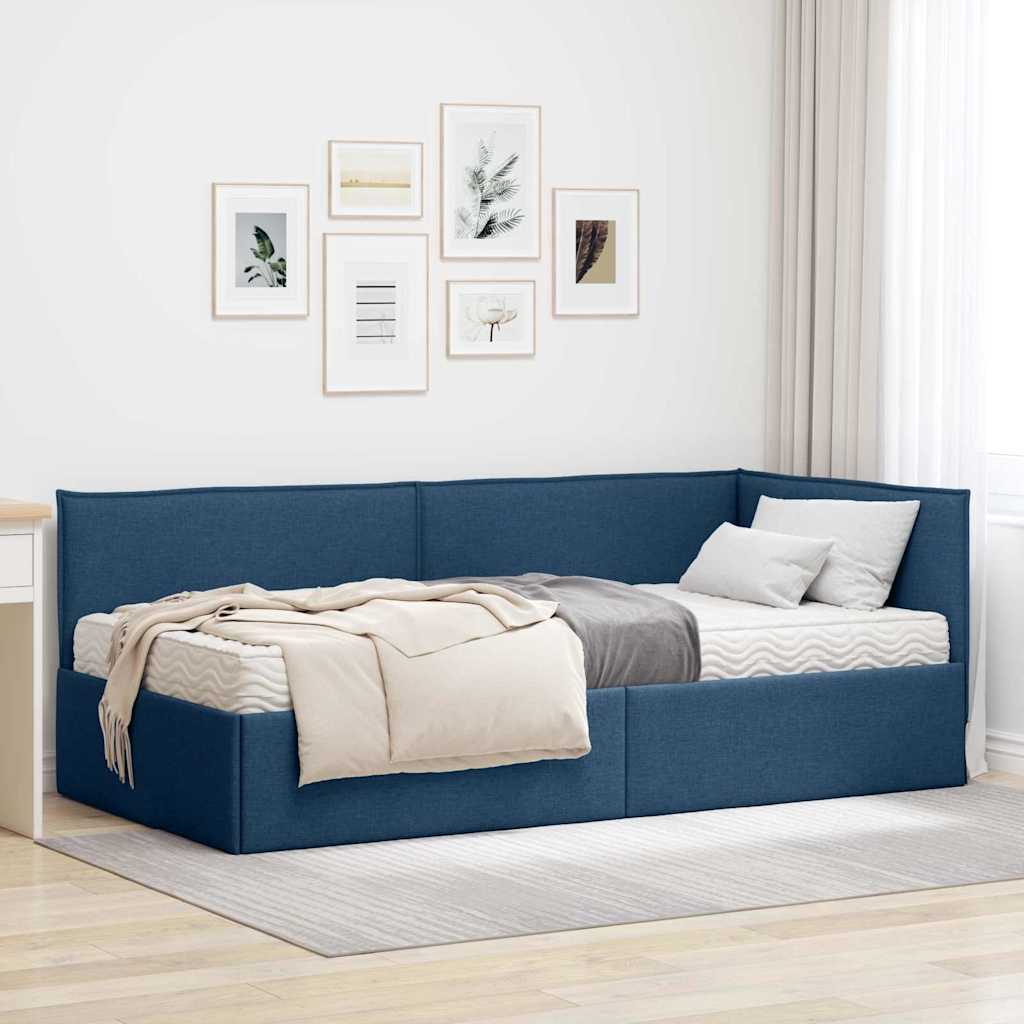 Sarok Ágykeret Matraccal 2 db Kék 90 x 200 cm Bársony