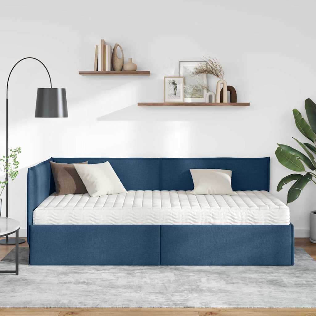 Sarok Ágykeret Matraccal 2 db Kék 90 x 200 cm Bársony