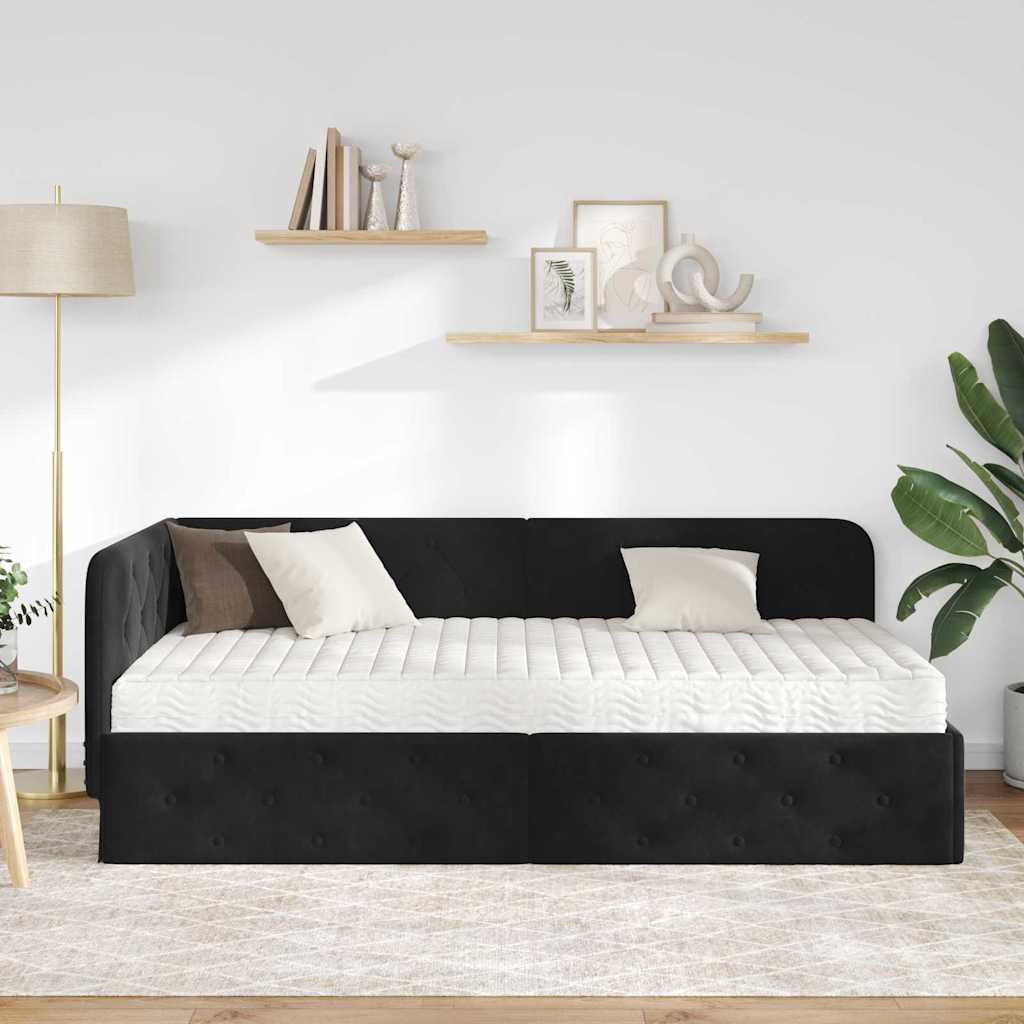 Sarokágy keret Fekete 90 x 200 cm Bársony