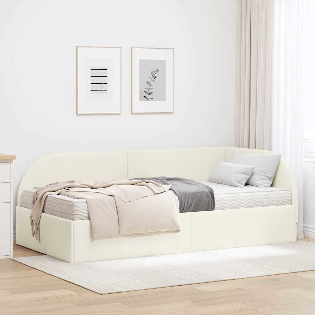 Sarok Ágykeret Matraccal 2 db Krém 80 x 200 cm Bársony